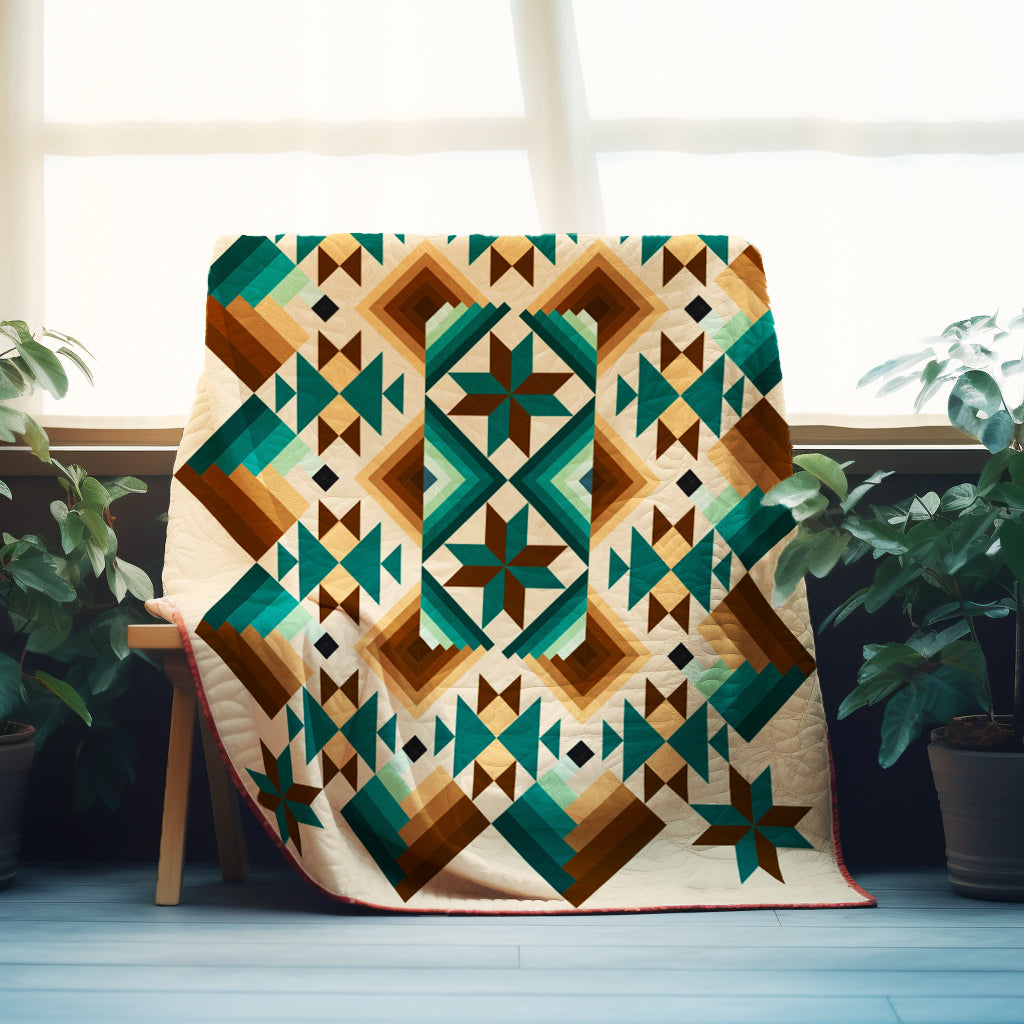 Stellar Geometric Harmony Quilt Pattern – Boho Blanket