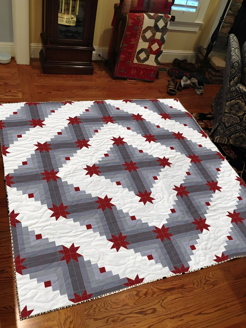 Crimson Cabin Stars Quilt Pattern